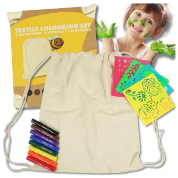 Cotton Drawstring Bag for Coloring with Markers and Stencils