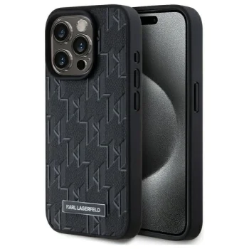 Чехол Karl Lagerfeld для iPhone 15 Pro Leather Monogram Metal Logo MagSafe, черный