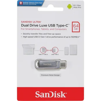 USB Flash Drive SanDisk Ultra Dual Drive Luxe 64GB USB Type-C SDDDC4-064G-G46, Silver