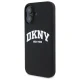 DKNY iPhone 16 vāciņš Silicone White Printed Logo MagSafe, melns