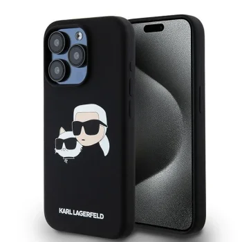 Karl Lagerfeld iPhone 15 Pro Max vāciņš Silicone Karl & Choupette MagSafe, melns
