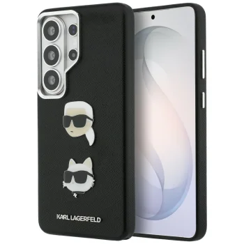 Karl Lagerfeld Saffiano Double Heads Metal vāciņš priekš Samsung Galaxy S26 Ultra, melns