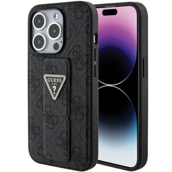 Guess iPhone 15 Pro Max vāciņš Grip Stand 4G Triangle Strass, melns
