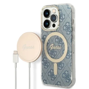 Apple iPhone 14 Pro 6.1" Guess 4G Print MagSafe Case Cover (GUBPP14LH4EACSB) + Charger, Blue
