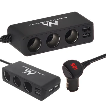 Maclean MCE117 piepīpētāja sadalītājs, 3 ligzdas, 4x USB, voltmetrs, melns