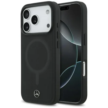 Чехол Mercedes для iPhone 17 Pro Plain Smooth Leather MagSafe, черный