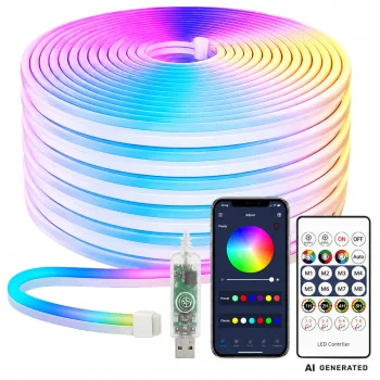 5m RGB LED Neon Strip with Bluetooth App and Remote Control