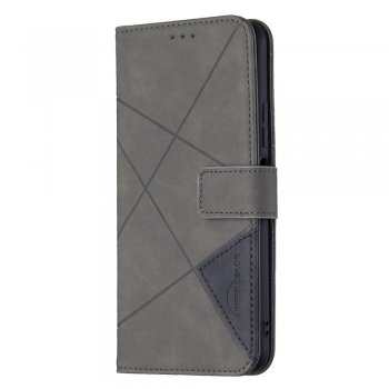 Xiaomi Mi 11 Lite Geometric Texture Wallet Stand Leather Phone Book Case Cover, Grey | Telefona Vāciņš Maciņš...