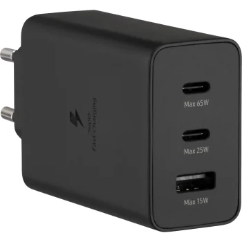 Samsung Trio 65W Sienas Lādētājs 2x USB-C 1x USB-A Melns