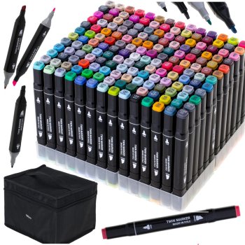 Divpusēji Marķieri Flomāsteri uz Spirta Bāzes Futrālī 168 gab. + Turētājs | Double-Sided Alcohol Markers