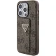 Guess iPhone 15 Pro vāciņš Grip Stand 4G Triangle Strass, brūns