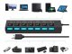 USB hub with 7 USB 2.0 ports and switches, black