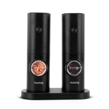Huslog Electric Salt and Pepper Grinder Set Battery Operated with Stand, Black