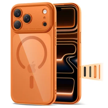 Tech-Protect Magpeak MagSafe CC vāciņš Apple iPhone 17 Pro Max, Caurspīdīgs/Oranžs
