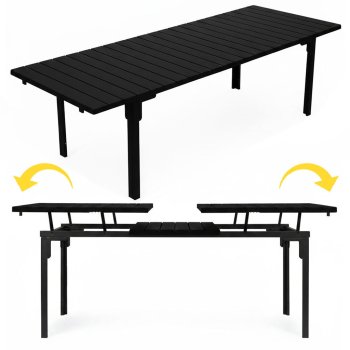 Extendable Outdoor Dining Table 180-240cm for 12 People Steel HDPE MultiGarden, Black