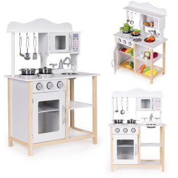 Деревянная детская кухня Ecotoys с духовкой и аксессуарами, белая