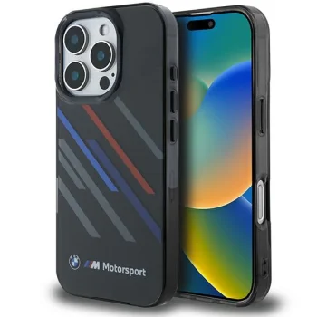 Чехол BMW для iPhone 16 Pro Motorsport IML Random Stripes, черный
