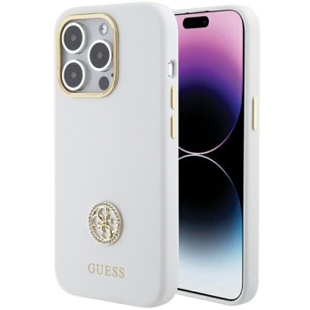 Guess silikona vāciņš ar logotipu Strass 4G iPhone 15 Pro Max - balts | Silicone Logo case for white