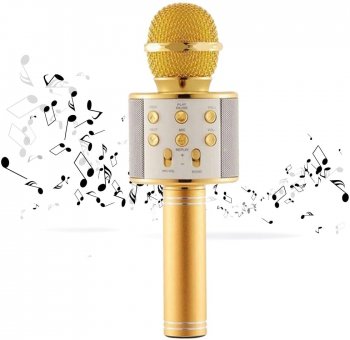 Bezvadu mikrofons ar iebūvētu skaļruni WS-858, Zelta | Karaoke microphone portable wireless speaker