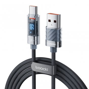 Toocki USB to USB Type C Data Charging Cable 66W with LCD, 1m, Gray | Lādētājvads Datu Pārraides Kabelis