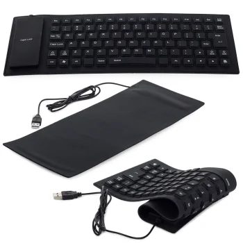 Силиконовая клавиатура USB, бесшумная, водонепроницаемая, черная