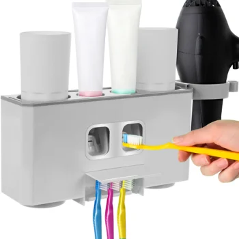 Automātiskais Dozators Divām Zobu Pastām ar Krūzīti un Turētāju Vannas Istabai l Automatic Dispenser for Two...