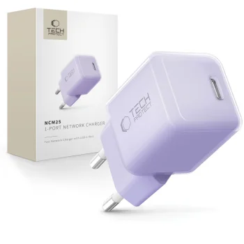 Tech-Protect NCM25 USB-C PD 25W tīkla lādētājs, violets
