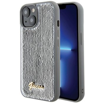 Guess iPhone 15 vāciņš Sequin Script Metal, sudraba