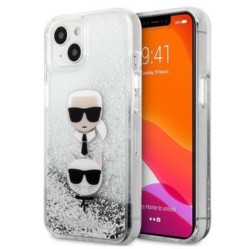 Apple iPhone 13 mini 5.4" Karl Lagerfeld Liquid Glitter Karl&Choupette Head Case Cover (KLHCP13SKICGLS), Silver |...