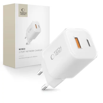 Tech-Protect NCM33W 2-portu PD30W/QC3.0 lādētājs, balts