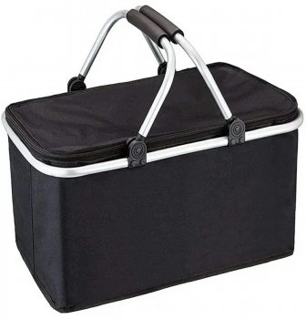 Salokāms Piknika Termo Grozs, Soma ar Termoizolāciju, Mini Ledusskapis, Melns | Collapsible Portable Basket Cooler Bag