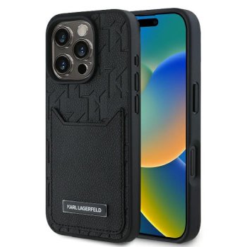 Karl Lagerfeld iPhone 16 Pro Max vāciņš Cardslots Monogram, melns