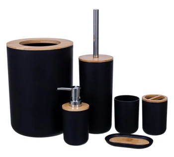 6-daļīgs vannas istabas piederumu komplekts (birste, šķidro ziepju dozators utt.), Melns | Bathroom Accessories
