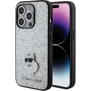 Чехол Karl Lagerfeld Glitter Choupette Logo для iPhone 15 Pro, серебристый
