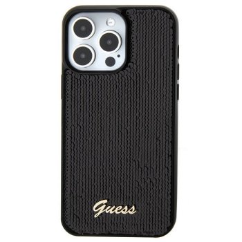Guess Sequin Script metāla vāciņš iPhone 15 - melns | Metal case for black