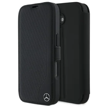 Чехол Mercedes для iPhone 16 Leather Wood Imitation, черный