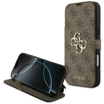 Guess Book 4G Metal Logo Folio Case for iPhone 17 Pro Max - Brown
