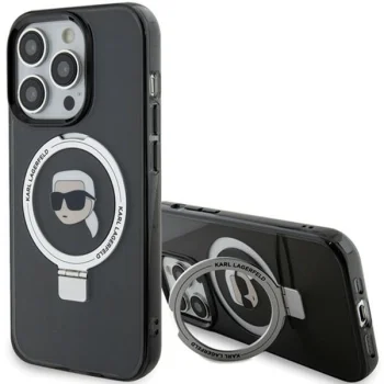 Karl Lagerfeld iPhone 15 Pro vāciņš Ring Stand Karl Head MagSafe, melns