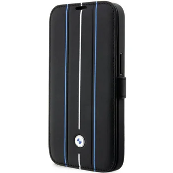 Apple iPhone 14 Pro Max 6.7'' BMW Leather Stamp Blue Lines Book Case Cover (BMBKP14X22RVSK), Black