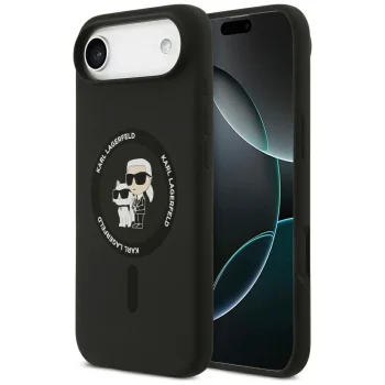 Чехол Karl Lagerfeld Silicone Karl&Choupette Ring MagSafe для iPhone 17 Air, черный