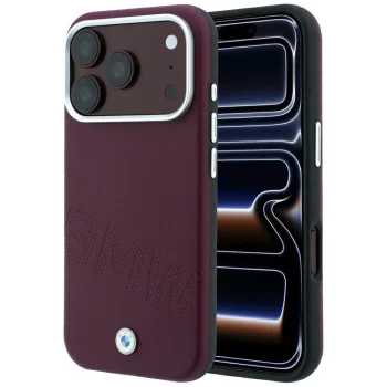 Чехол BMW Sign Inclined Deboss Letters MagSafe для iPhone 17 / 18 Pro Max, бордовый