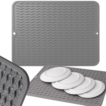 Silicone Dish Drying Mat Large Kitchen Counter Drainer, Grey
