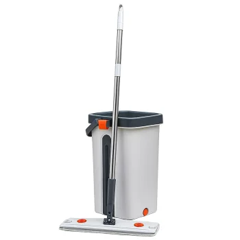 Flat Mop and Bucket Set with Hands-Free Wringer and 4 Microfiber Pads