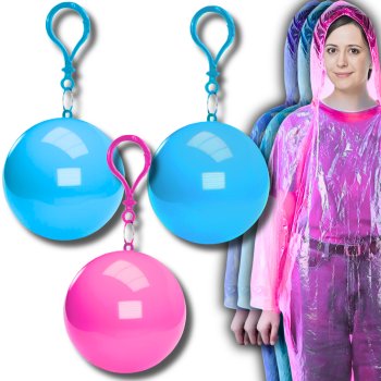 Raincoat Rain Cloak In Ball With Carabiner Set of 3 Pcs