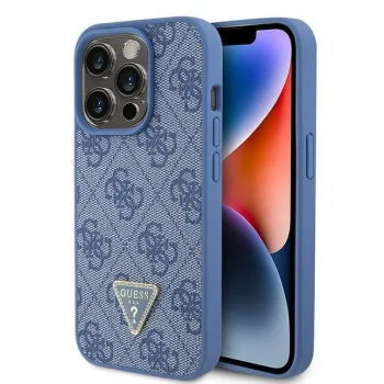 Guess GUHCP15LP4TDPB iPhone 15 Pro 6.1" zils/melns cietais futrālis Ādas 4G Triangle Strass | blue/blue hardcase...
