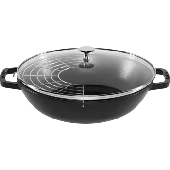 Staub Cast Iron Wok with Glass Lid 30 cm, 4.19 L, Black