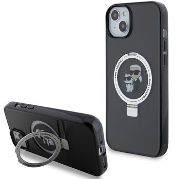 Karl Lagerfeld iPhone 15 Case Ring Stand Karl&Choupette MagSafe, Black