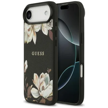 Чехол Guess Grained Flowers Classic Logo MagSafe для iPhone Air, Черный