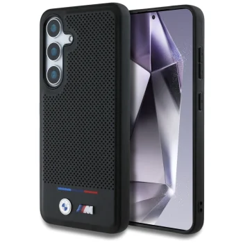 Чехол BMW Leather Tricolor Stripe MagSafe для Samsung Galaxy S25 Черный