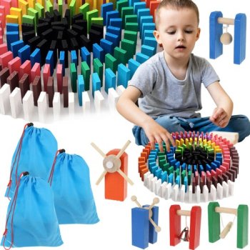 Kruzzel Wooden Domino Set with Track, 1131 Pieces